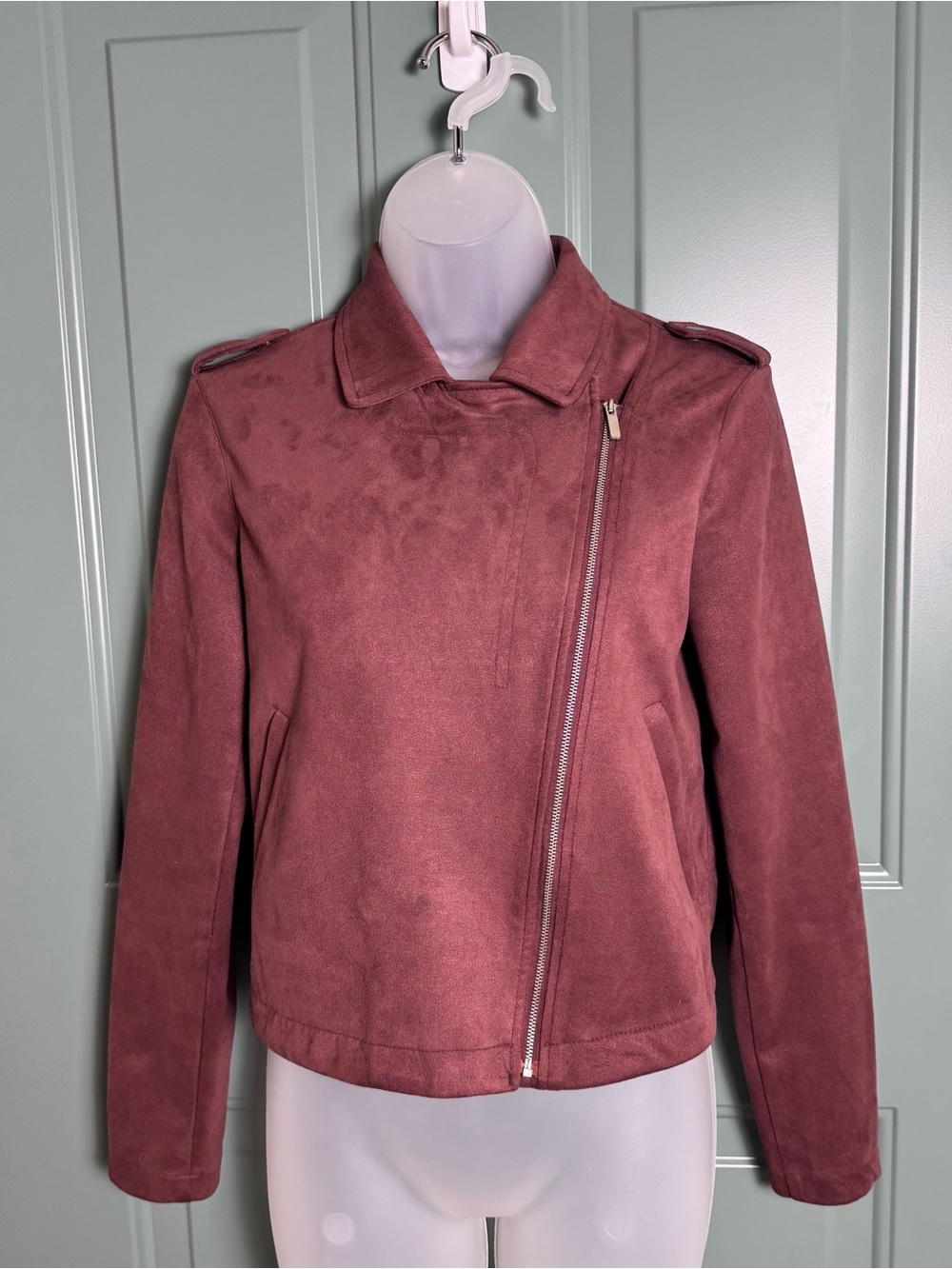 LC Lauren Conrad Mauve Suede Asymmetric Zip Jacket